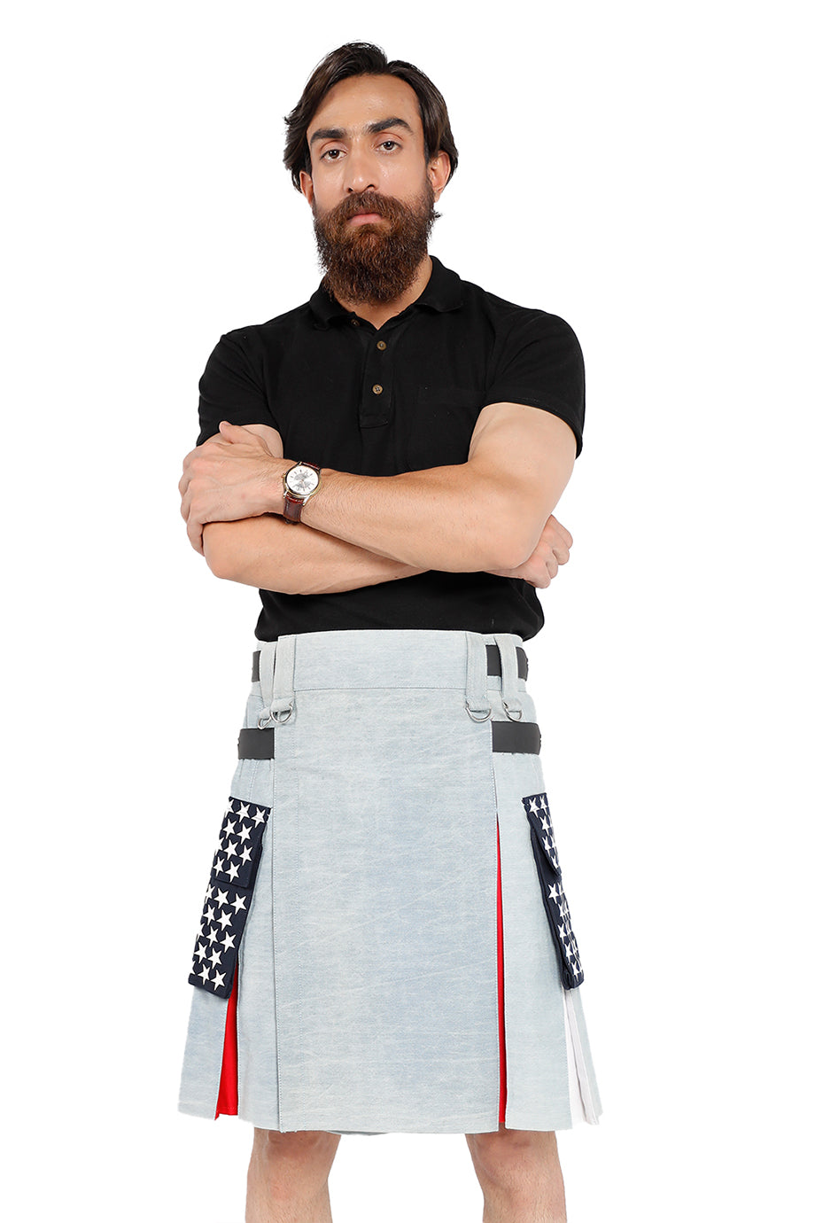 American Patriot Denim Kilt-front view