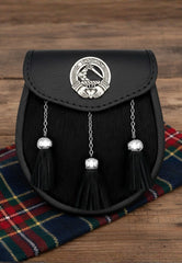 Clan Crest Black Leather Semi Dress Sporran