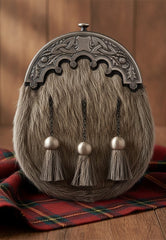 Highland Grey Fur Sporran with Celtic Cantle