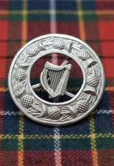 Irish Harp Thistle Border Plaid Brooch