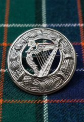 Irish Lady Harp Emblem Plaid Brooch
