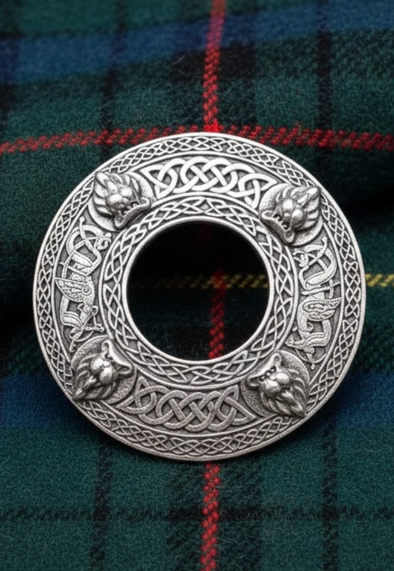 Majestic Lion Knotwork Plaid Brooch