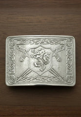Rampant Lion Crest Crossed Swords Silver Kilt Belt Buckle