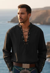 Rustic Viking Lace-Up Highland Kilt Shirt