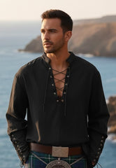 Rustic Viking Lace-Up Highland Kilt Shirt