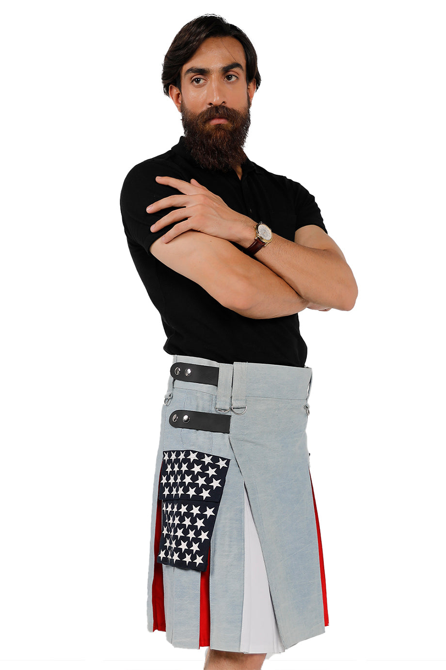 American Patriot Denim Kilt-side view