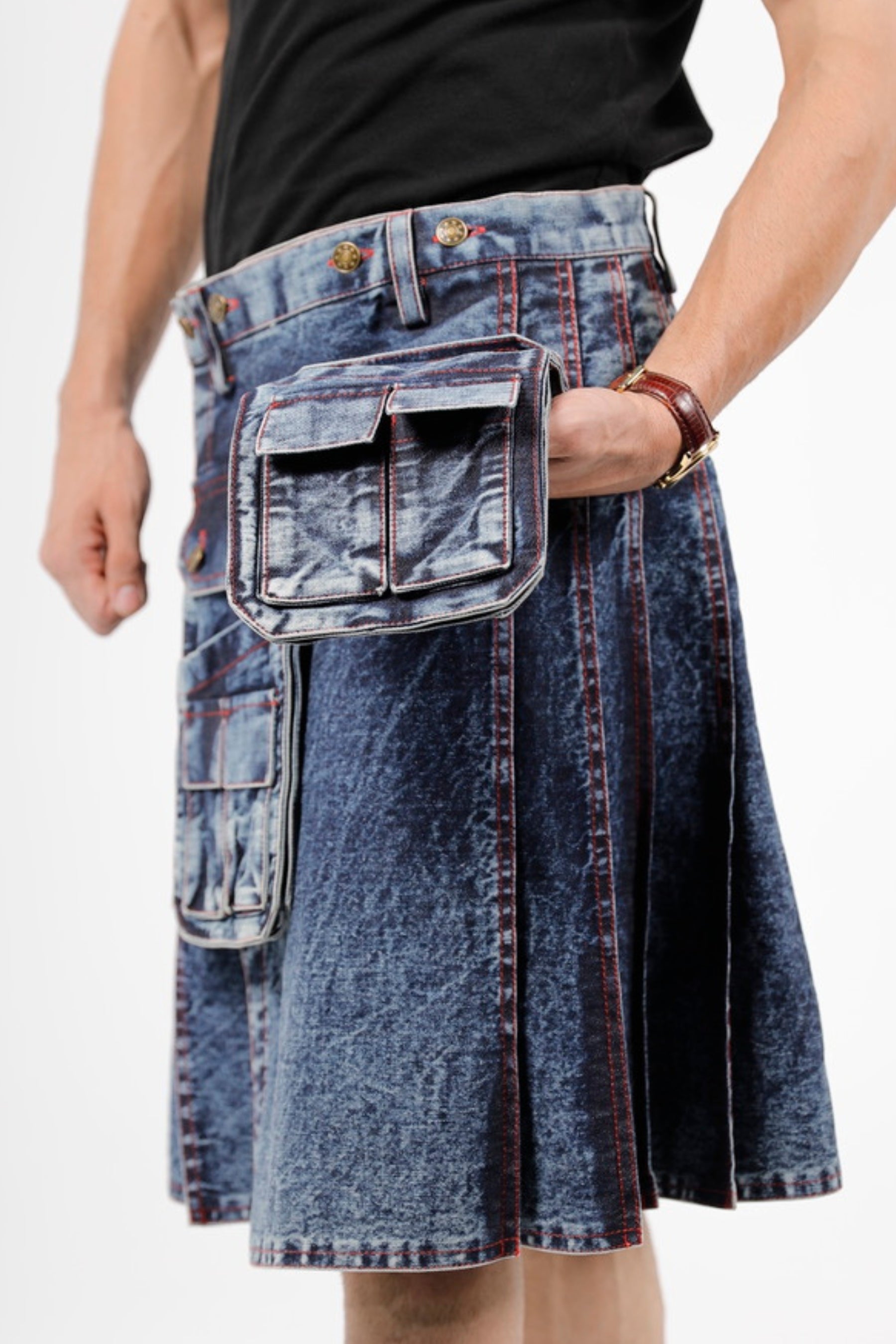 Indigo Denim Kilt Closeup