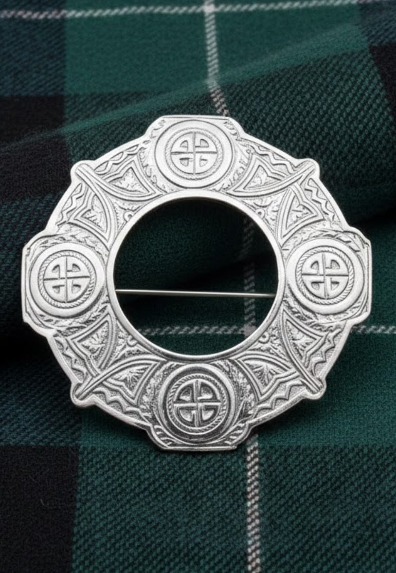 Intricate Celtic Cross Plaid Brooch