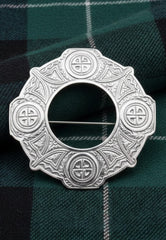 Intricate Celtic Cross Plaid Brooch