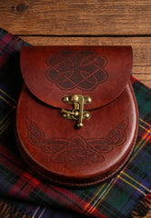 Jacobite-Inspired Leather Sporran with Celtic Knotwork