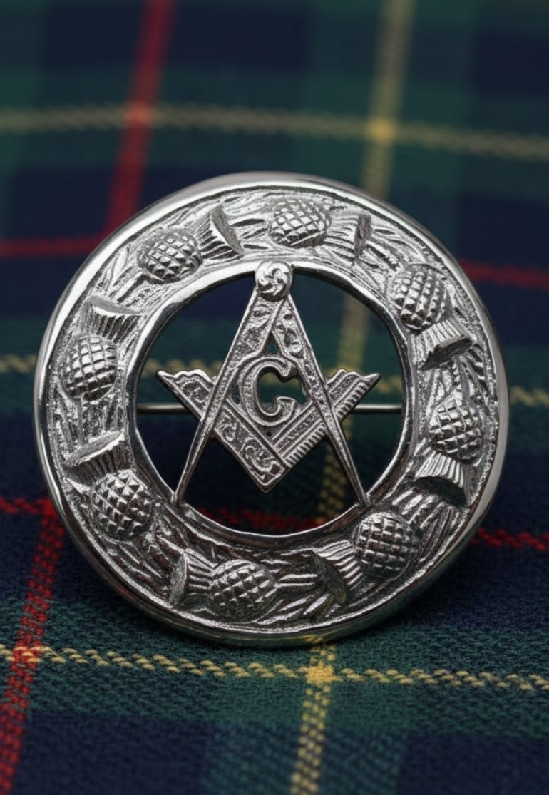 Masonic Thistle Crest Plaid Brooch