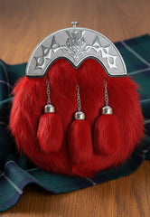 Red Fur Full Dress Sporran with Three Tassels