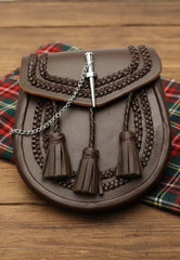 Traditional Brown Braided Leather Semi-Dress Sporran