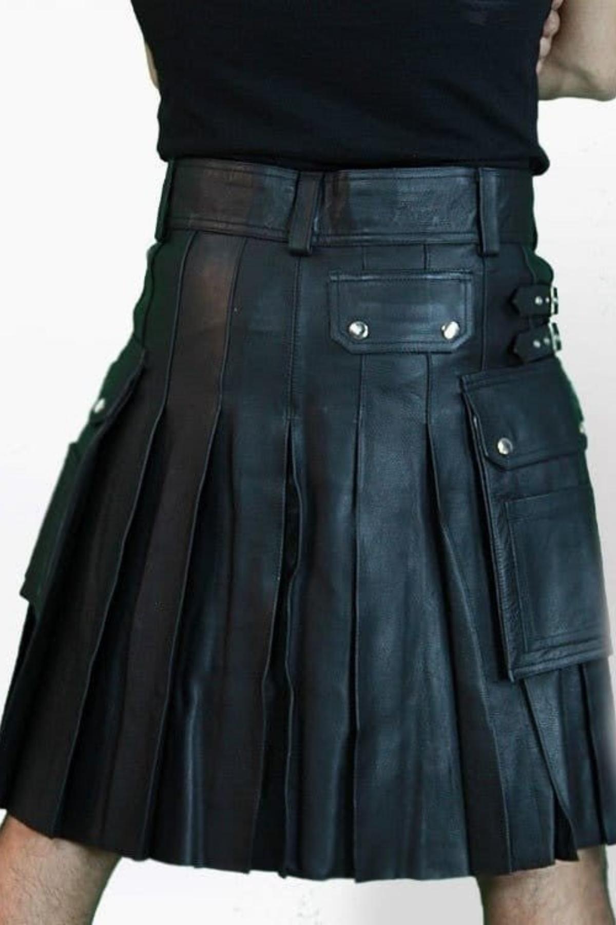  Classy Cargo Leather Kilt - Back Side View