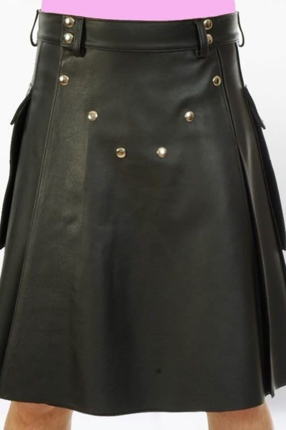Clubwear Pleated Leather Kilt - Front side view