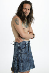 Stonewashed denim hybrid kilt - Right side view