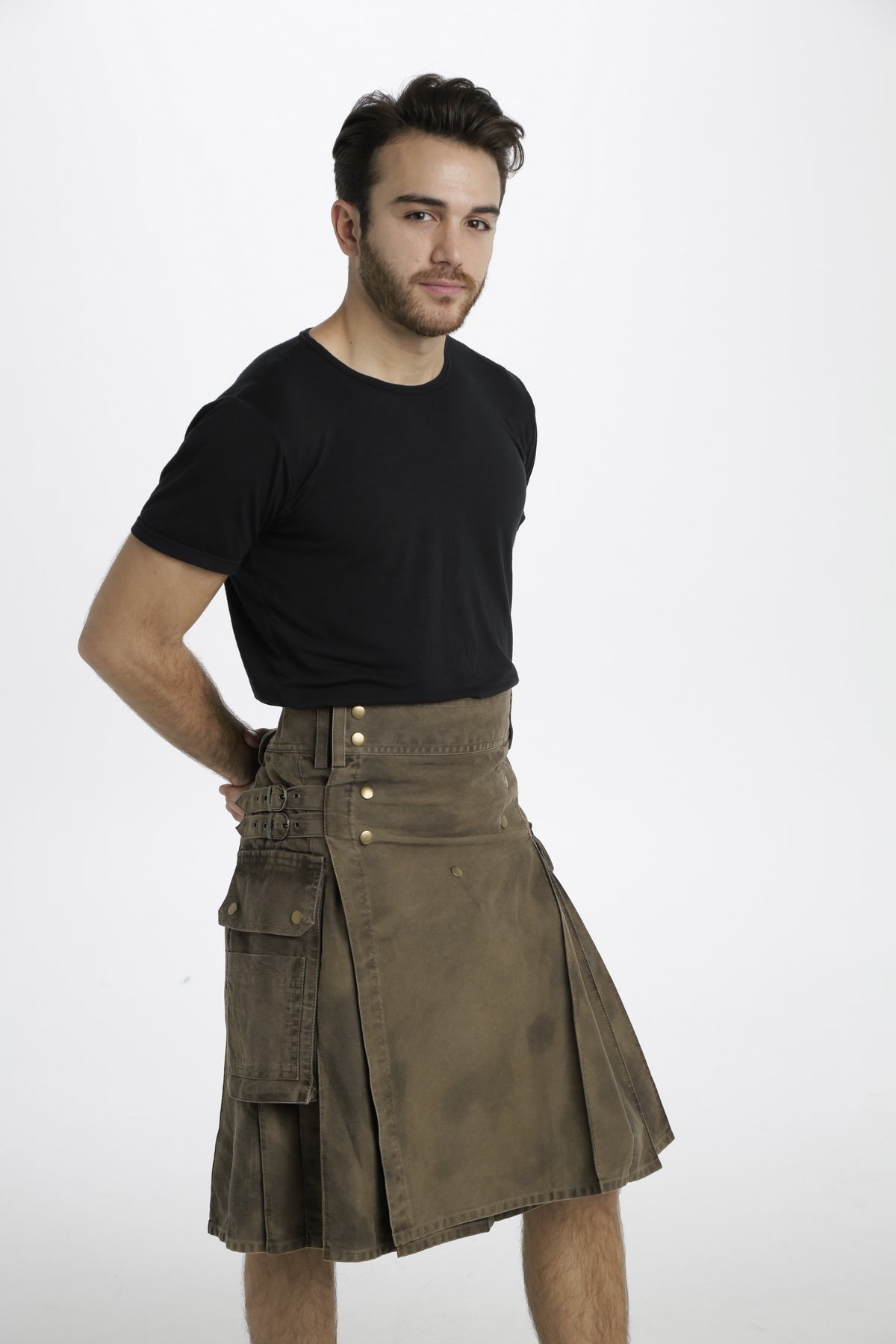 Stone Washed Cargo Kilt - Right side view