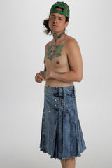 Blue denim kilt - Left Side View