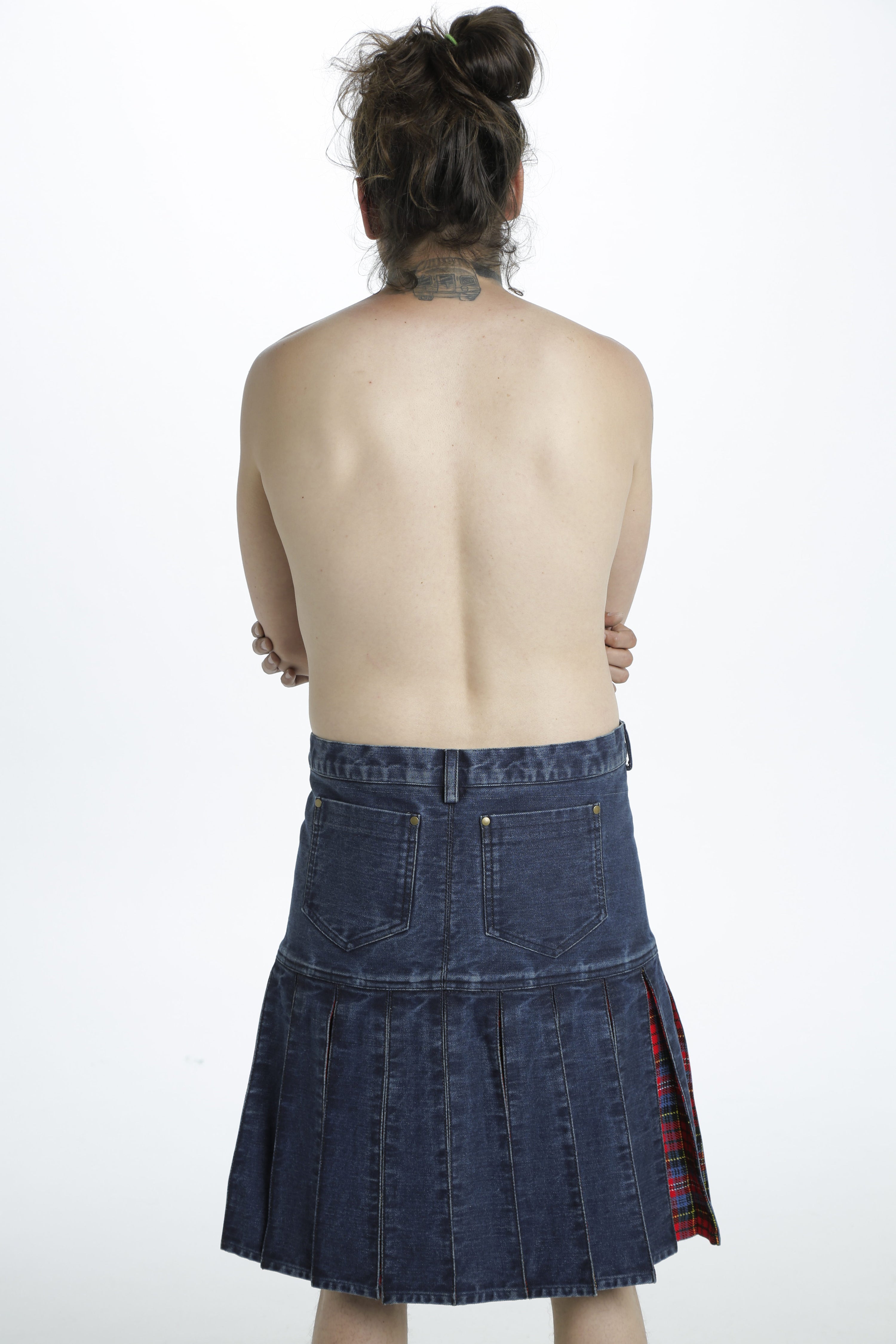 Denim Pleats kilt - Back Side View